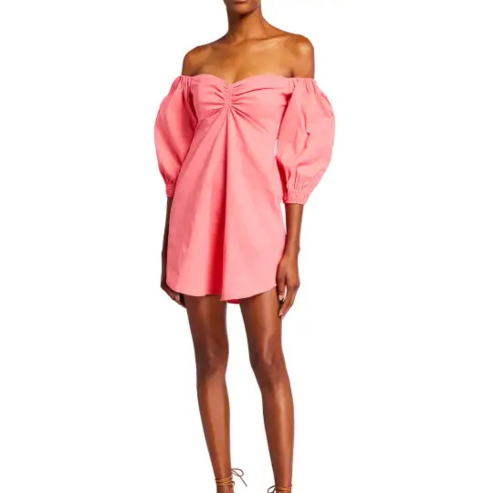 Size 8 a.L.C. lychee Mila Off the Shoulder dramatic puff sleeve dress